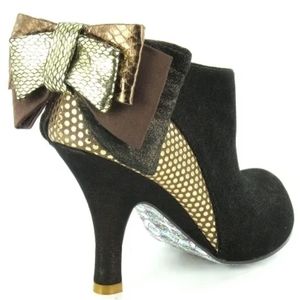 IRREGULAR CHOICE Baby Beauty Bronze Womens Bows Zip High Heels Shoes Size 41 10.
